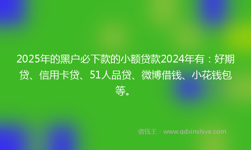 2025年的黑户必下款的小额贷款2024年有：好期贷、信用卡贷、51人品贷、微博借钱、小花钱包等。