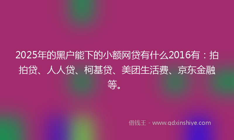 2025年的黑户能下的小额网贷有什么2016有：拍拍贷、人人贷、柯基贷、美团生活费、京东金融等。