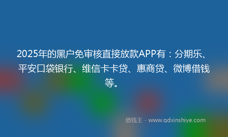 2025年的黑户免审核直接放款APP有：分期乐、平安口袋银行、维信卡卡贷、惠商贷、微博借钱等。