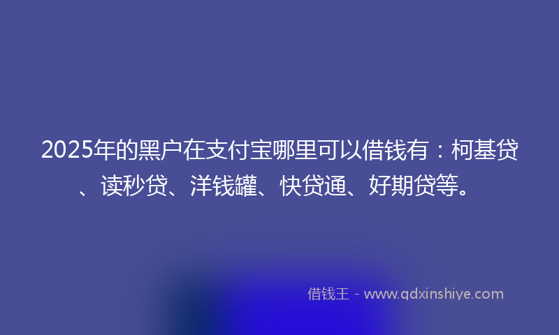2025年的黑户在支付宝哪里可以借钱有：柯基贷、读秒贷、洋钱罐、快贷通、好期贷等。
