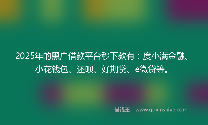 2025年的黑户借款平台秒下款有：度小满金融、小花钱包、还呗、好期贷、e微贷等。