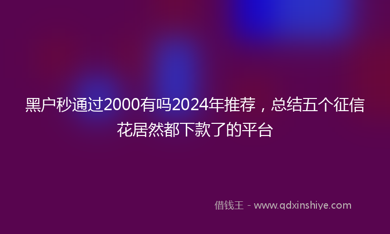 黑户秒通过2000有吗2024年推荐，总结五个征信花居然都下款了的平台