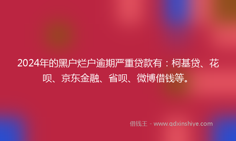 2024年的黑户烂户逾期严重贷款有：柯基贷、花呗、京东金融、省呗、微博借钱等。