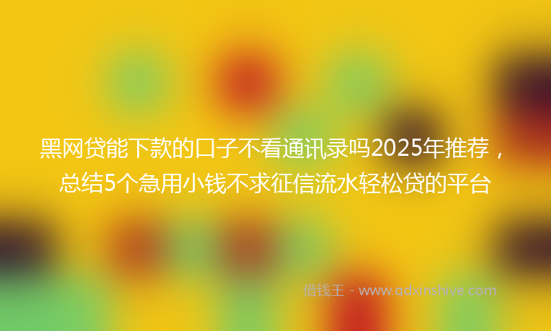黑网贷能下款的口子不看通讯录吗2025年推荐，总结5个急用小钱不求征信流水轻松贷的平台