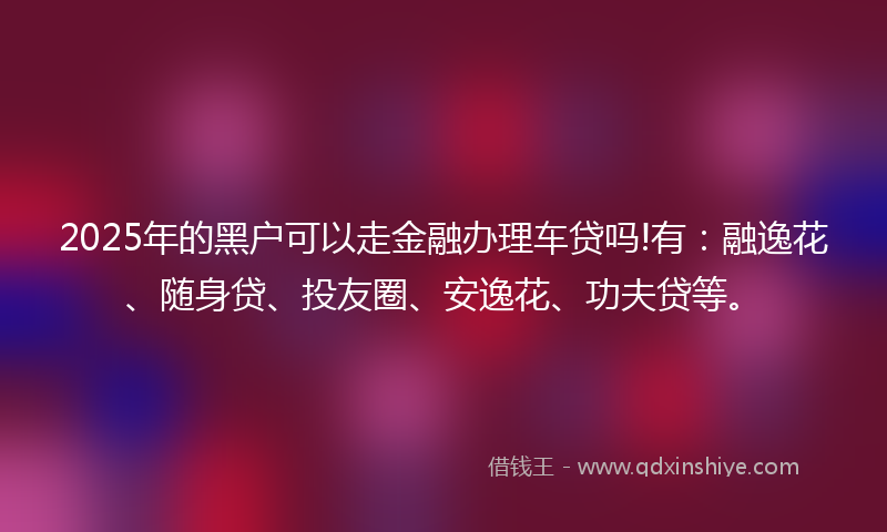 2025年的黑户可以走金融办理车贷吗!有：融逸花、随身贷、投友圈、安逸花、功夫贷等。