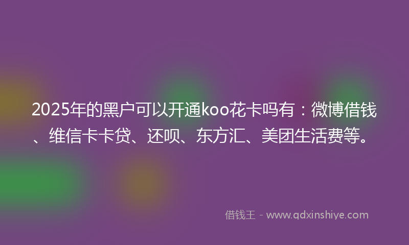 2025年的黑户可以开通koo花卡吗有：微博借钱、维信卡卡贷、还呗、东方汇、美团生活费等。