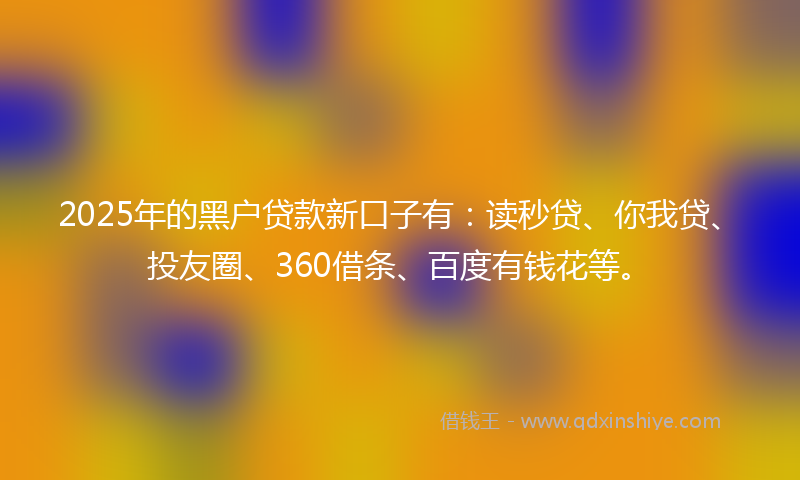 2025年的黑户贷款新口子有：读秒贷、你我贷、投友圈、360借条、百度有钱花等。
