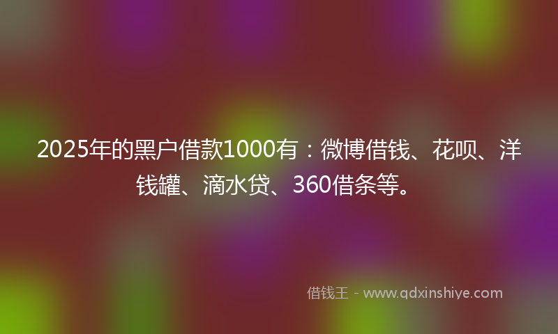 2025年的黑户借款1000有：微博借钱、花呗、洋钱罐、滴水贷、360借条等。