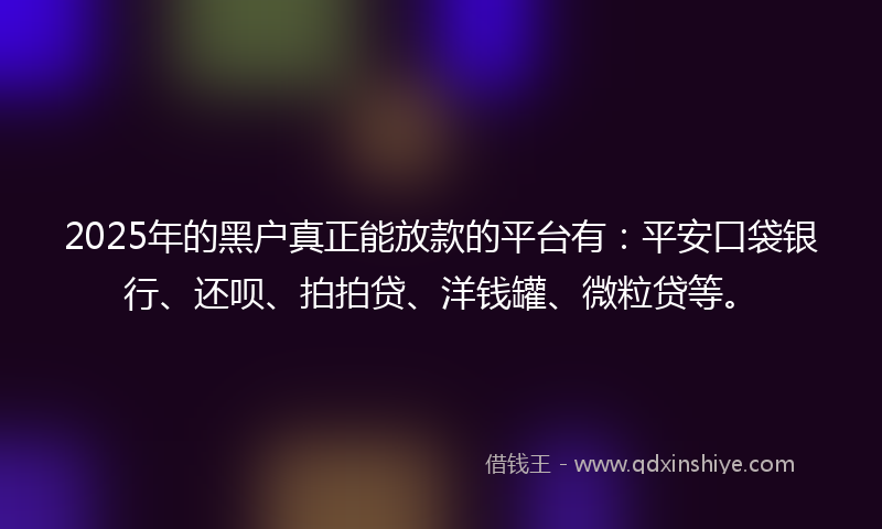 2025年的黑户真正能放款的平台有：平安口袋银行、还呗、拍拍贷、洋钱罐、微粒贷等。