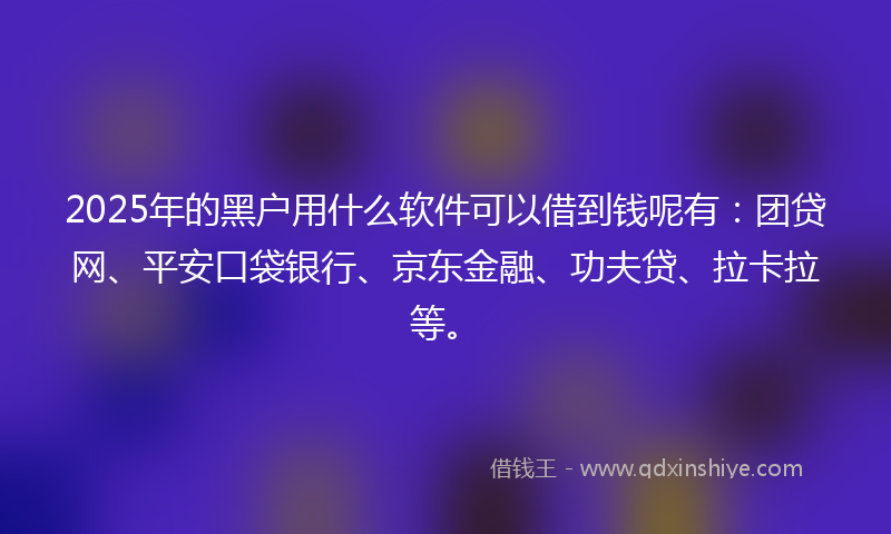 2025年的黑户用什么软件可以借到钱呢有：团贷网、平安口袋银行、京东金融、功夫贷、拉卡拉等。