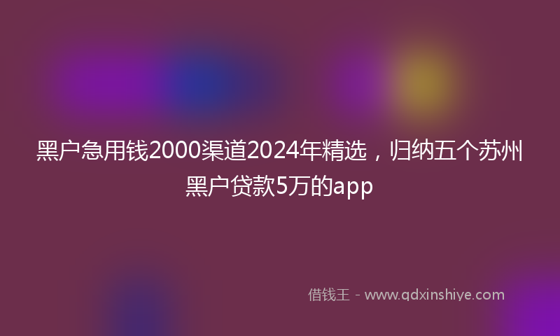黑户急用钱2000渠道2024年精选，归纳五个苏州黑户贷款5万的app