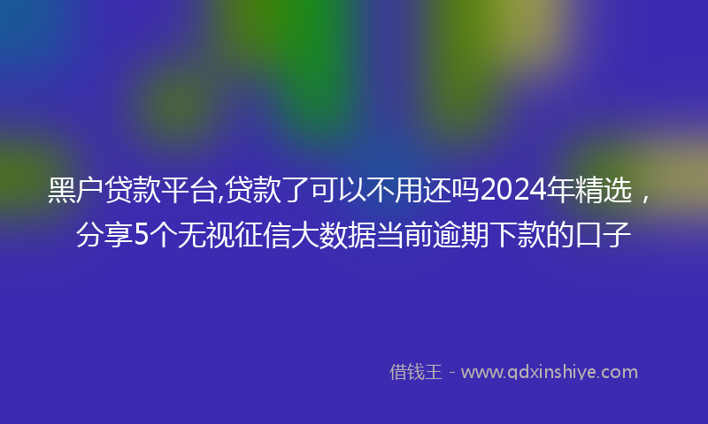 黑户贷款平台,贷款了可以不用还吗2024年精选，分享5个无视征信大数据当前逾期下款的口子