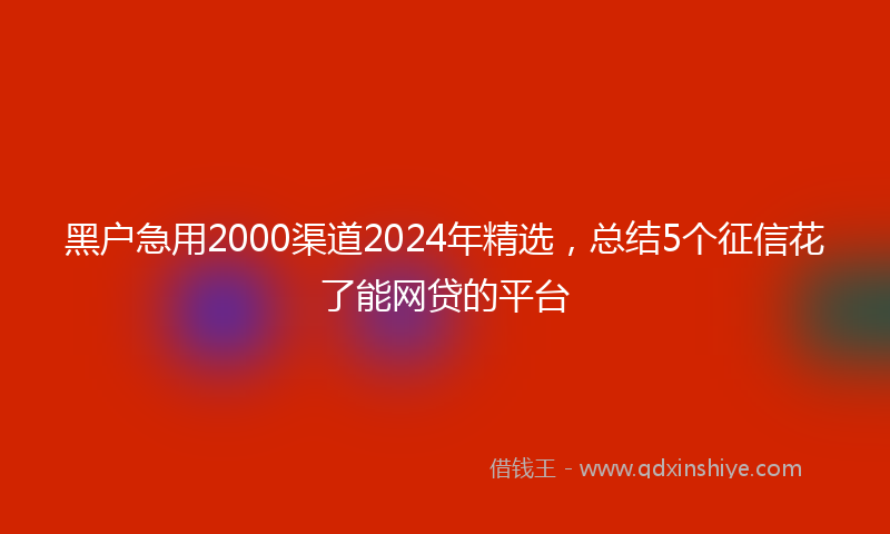 黑户急用2000渠道2024年精选，总结5个征信花了能网贷的平台