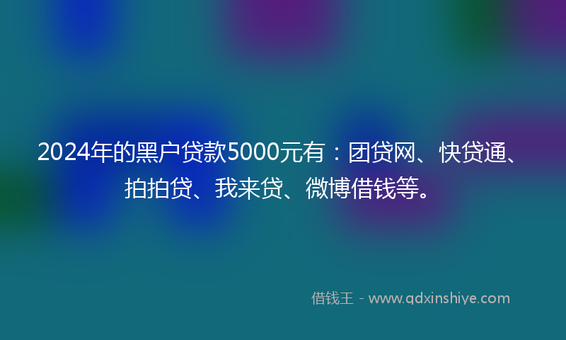 2024年的黑户贷款5000元有：团贷网、快贷通、拍拍贷、我来贷、微博借钱等。