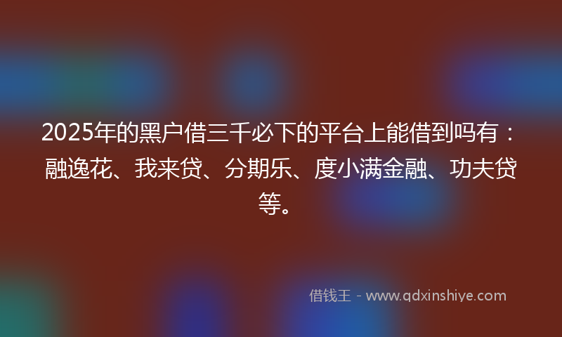 2025年的黑户借三千必下的平台上能借到吗有：融逸花、我来贷、分期乐、度小满金融、功夫贷等。