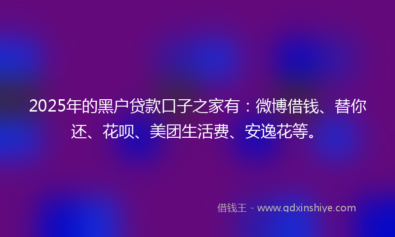 2025年的黑户贷款口子之家有：微博借钱、替你还、花呗、美团生活费、安逸花等。