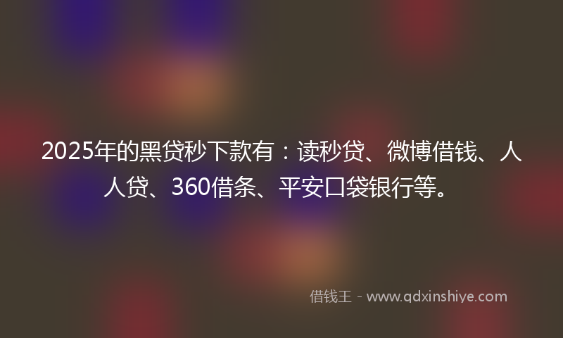2025年的黑贷秒下款有：读秒贷、微博借钱、人人贷、360借条、平安口袋银行等。