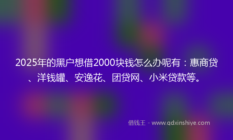 2025年的黑户想借2000块钱怎么办呢有：惠商贷、洋钱罐、安逸花、团贷网、小米贷款等。