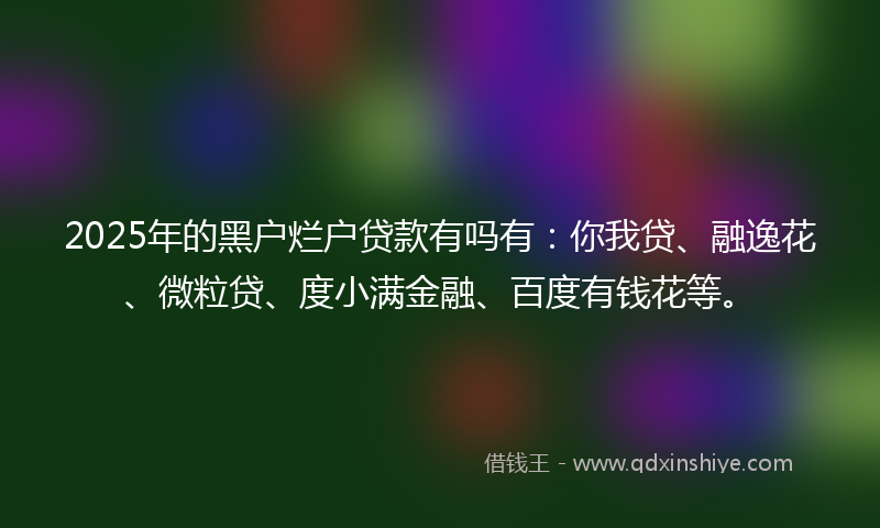 2025年的黑户烂户贷款有吗有：你我贷、融逸花、微粒贷、度小满金融、百度有钱花等。