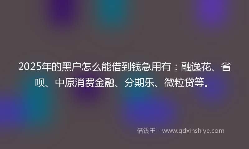 2025年的黑户怎么能借到钱急用有：融逸花、省呗、中原消费金融、分期乐、微粒贷等。