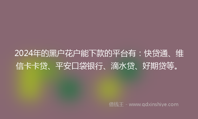 2024年的黑户花户能下款的平台有：快贷通、维信卡卡贷、平安口袋银行、滴水贷、好期贷等。