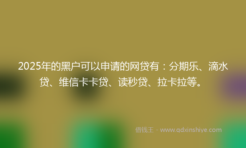 2025年的黑户可以申请的网贷有：分期乐、滴水贷、维信卡卡贷、读秒贷、拉卡拉等。