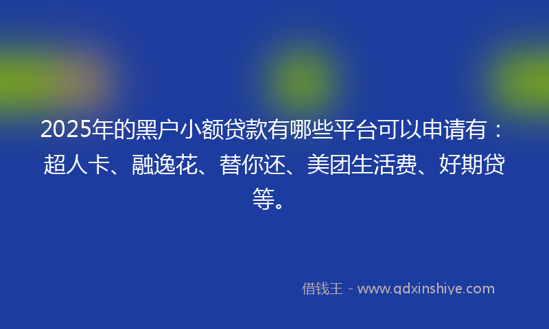 2025年的黑户小额贷款有哪些平台可以申请有：超人卡、融逸花、替你还、美团生活费、好期贷等。