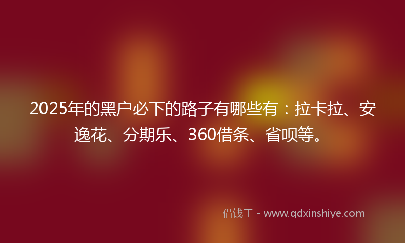 2025年的黑户必下的路子有哪些有：拉卡拉、安逸花、分期乐、360借条、省呗等。