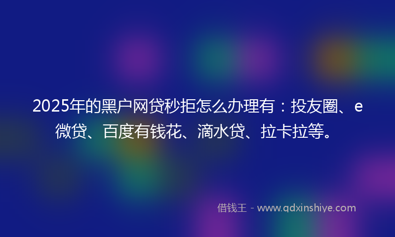 2025年的黑户网贷秒拒怎么办理有：投友圈、e微贷、百度有钱花、滴水贷、拉卡拉等。