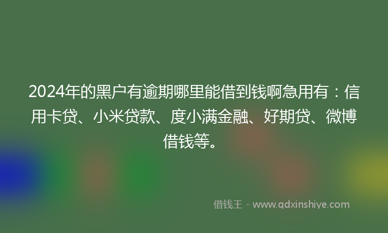 2024年的黑户有逾期哪里能借到钱啊急用有：信用卡贷、小米贷款、度小满金融、好期贷、微博借钱等。