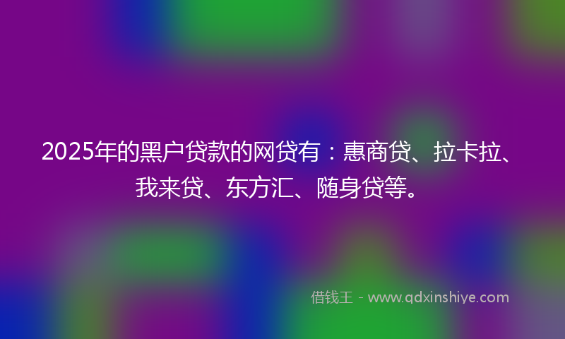 2025年的黑户贷款的网贷有：惠商贷、拉卡拉、我来贷、东方汇、随身贷等。