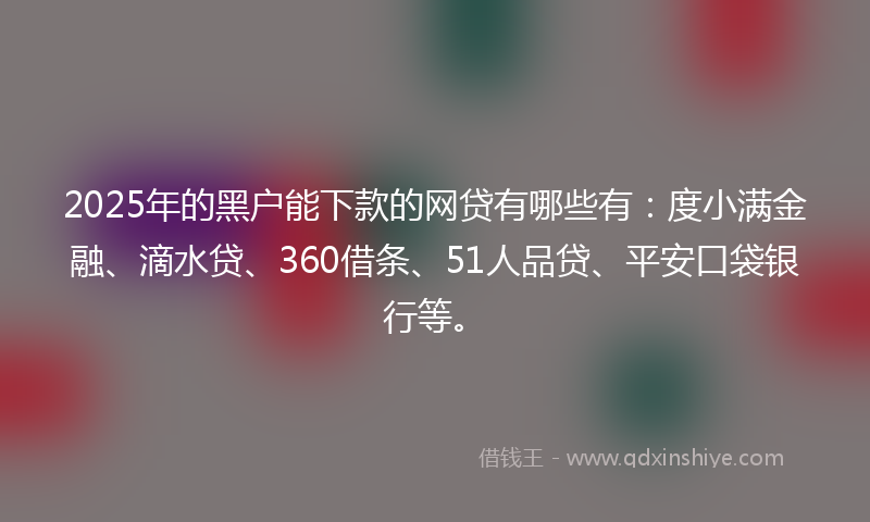 2025年的黑户能下款的网贷有哪些有：度小满金融、滴水贷、360借条、51人品贷、平安口袋银行等。
