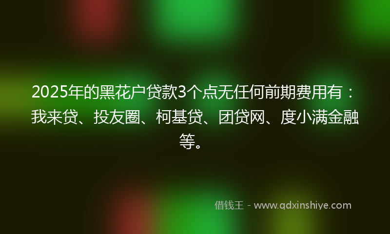 2025年的黑花户贷款3个点无任何前期费用有：我来贷、投友圈、柯基贷、团贷网、度小满金融等。