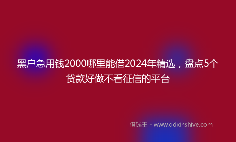 黑户急用钱2000哪里能借2024年精选，盘点5个贷款好做不看征信的平台