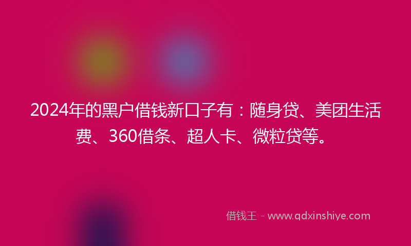 2024年的黑户借钱新口子有：随身贷、美团生活费、360借条、超人卡、微粒贷等。