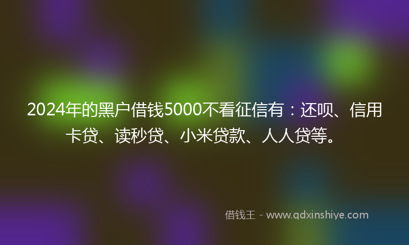 2024年的黑户借钱5000不看征信有：还呗、信用卡贷、读秒贷、小米贷款、人人贷等。