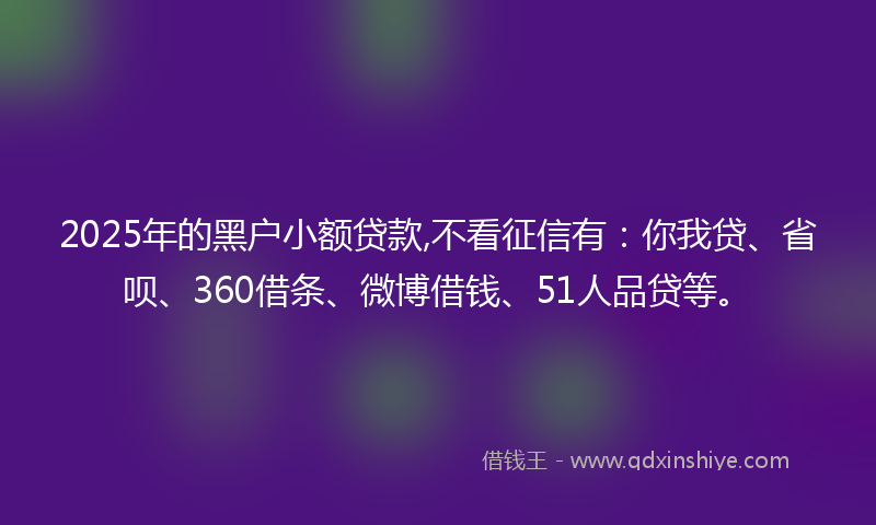 2025年的黑户小额贷款,不看征信有：你我贷、省呗、360借条、微博借钱、51人品贷等。