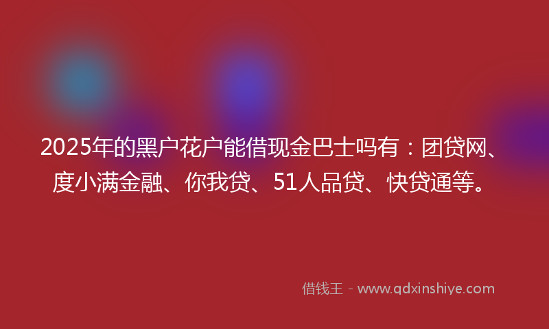 2025年的黑户花户能借现金巴士吗有：团贷网、度小满金融、你我贷、51人品贷、快贷通等。