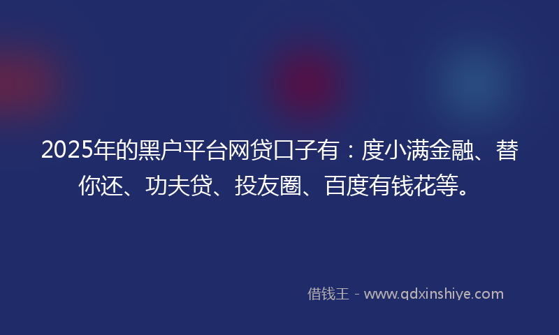 2025年的黑户平台网贷口子有：度小满金融、替你还、功夫贷、投友圈、百度有钱花等。