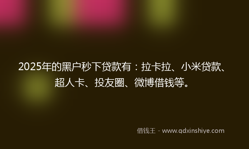 2025年的黑户秒下贷款有：拉卡拉、小米贷款、超人卡、投友圈、微博借钱等。