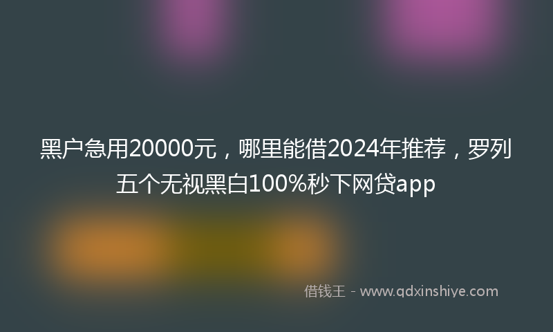 黑户急用20000元，哪里能借2024年推荐，罗列五个无视黑白100%秒下网贷app