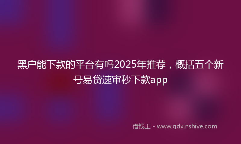 黑户能下款的平台有吗2025年推荐，概括五个新号易贷速审秒下款app