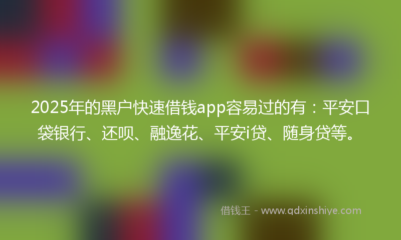 2025年的黑户快速借钱app容易过的有：平安口袋银行、还呗、融逸花、平安i贷、随身贷等。