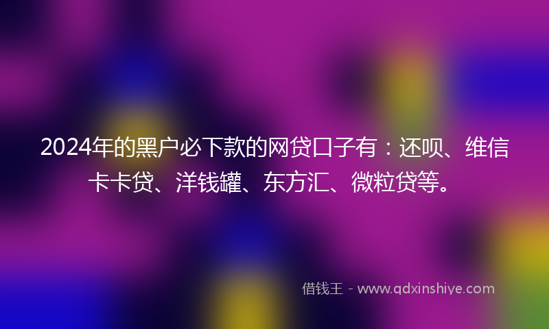 2024年的黑户必下款的网贷口子有：还呗、维信卡卡贷、洋钱罐、东方汇、微粒贷等。