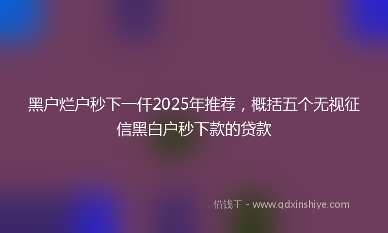 黑户烂户秒下一仟2025年推荐，概括五个无视征信黑白户秒下款的贷款