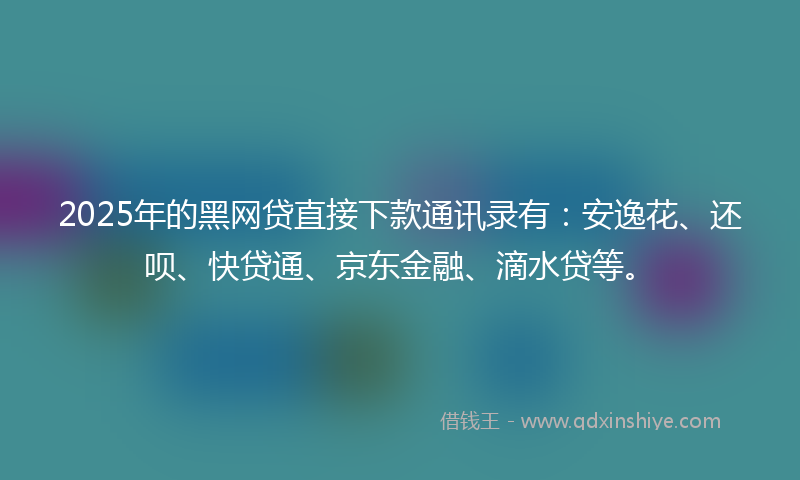 2025年的黑网贷直接下款通讯录有：安逸花、还呗、快贷通、京东金融、滴水贷等。