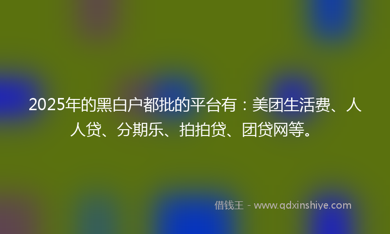2025年的黑白户都批的平台有：美团生活费、人人贷、分期乐、拍拍贷、团贷网等。