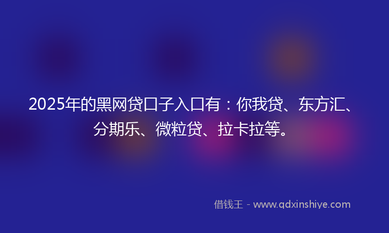 2025年的黑网贷口子入口有：你我贷、东方汇、分期乐、微粒贷、拉卡拉等。