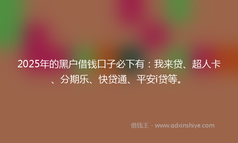 2025年的黑户借钱口子必下有：我来贷、超人卡、分期乐、快贷通、平安i贷等。