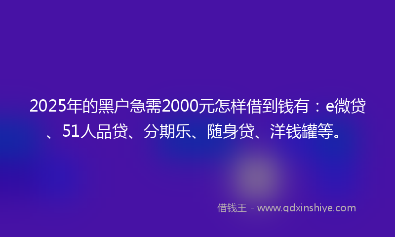 2025年的黑户急需2000元怎样借到钱有:e微贷、51人品贷、分期乐、随身贷、洋钱罐等。